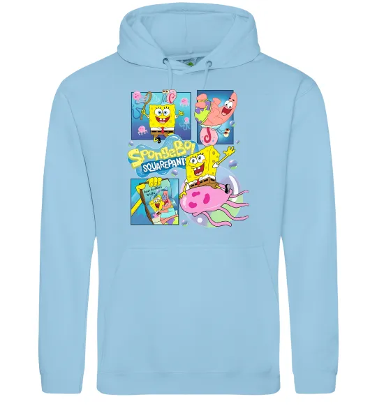 Женская толстовка (худи) Губка Боб колаж Голубой фото