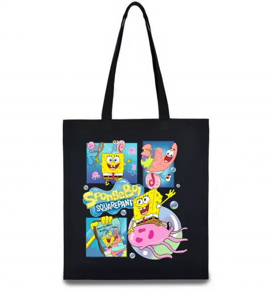 Еко-сумка Губка Боб колаж Чорний фото