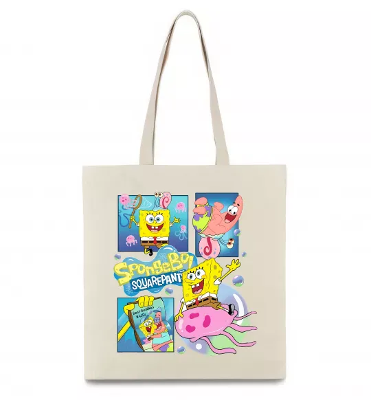 Еко-сумка Губка Боб колаж Бежевий фото