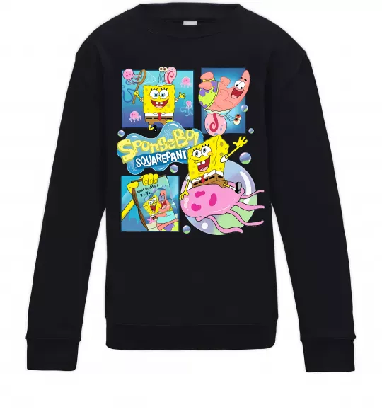 Дитячий світшот Губка Боб колаж Чорний фото