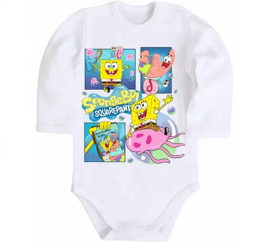Детский боди Губка Боб колаж Белый фото