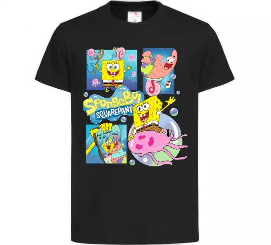 Детская футболка Губка Боб колаж Черный фото