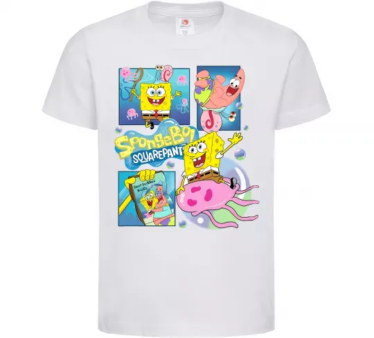 Детская футболка Губка Боб колаж Белый фото