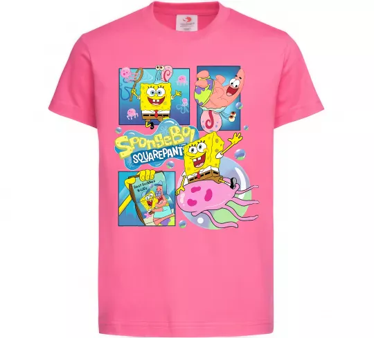 Детская футболка Губка Боб колаж Ярко-розовый фото
