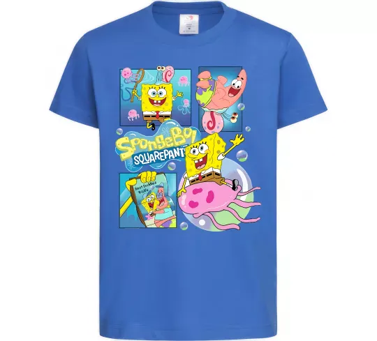 Детская футболка Губка Боб колаж Ярко-синий фото