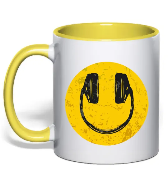 Чашка з кольоровою ручкою Music smile Лимонний фото