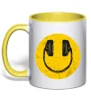 Чашка з кольоровою ручкою Music smile Лимонний фото