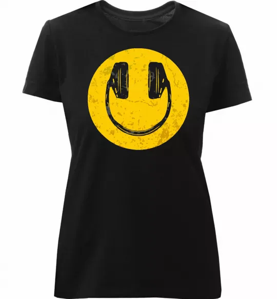 Женская премиум футболка Music smile Черный фото