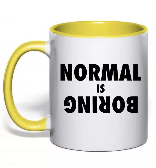 Чашка с цветной ручкой Normal is boring Солнечно желтый фото