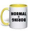 Чашка с цветной ручкой Normal is boring Солнечно желтый фото