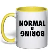 Чашка с цветной ручкой Normal is boring Лимонный фото