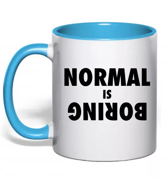 Чашка с цветной ручкой Normal is boring Голубой фото