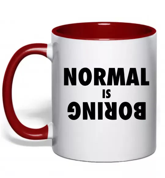 Чашка с цветной ручкой Normal is boring Красный фото