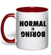 Чашка с цветной ручкой Normal is boring Красный фото