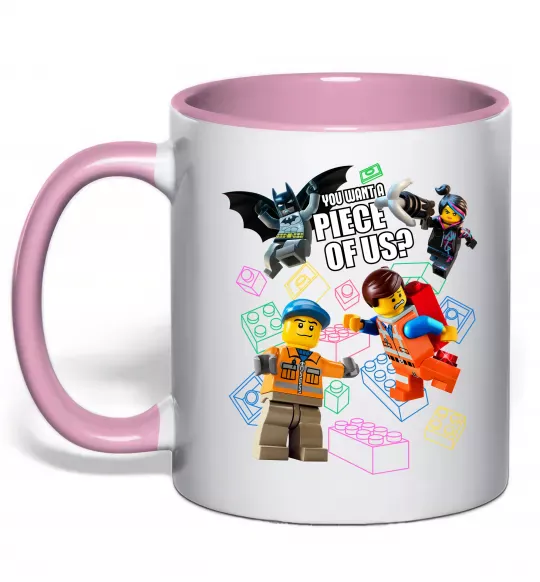 Чашка с цветной ручкой Lego You want a piece of us Нежно розовый фото