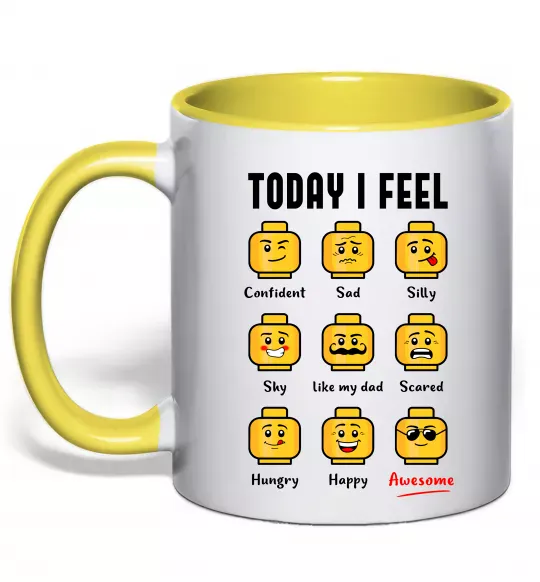 Чашка с цветной ручкой Lego today I feel Солнечно желтый фото