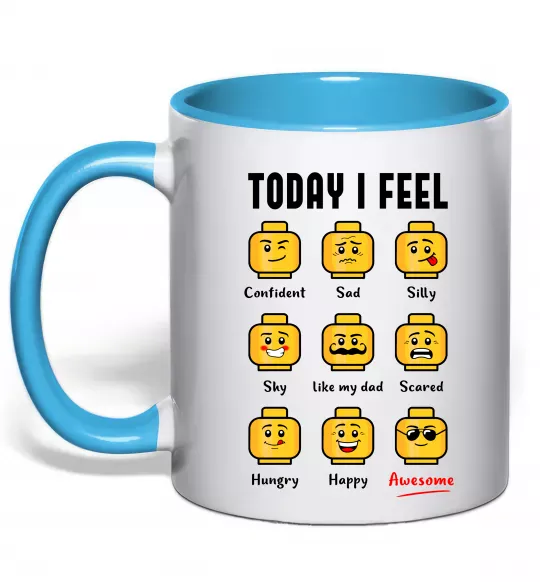Чашка с цветной ручкой Lego today I feel Голубой фото