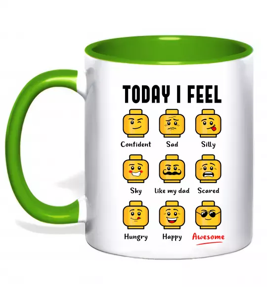 Чашка с цветной ручкой Lego today I feel Зеленый фото