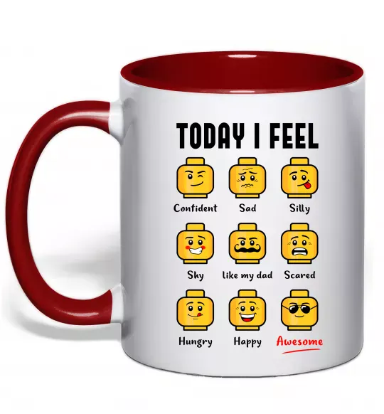Чашка с цветной ручкой Lego today I feel Красный фото