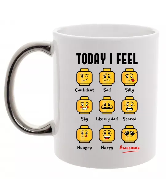 Чашка с цветной ручкой Lego today I feel Серебро фото