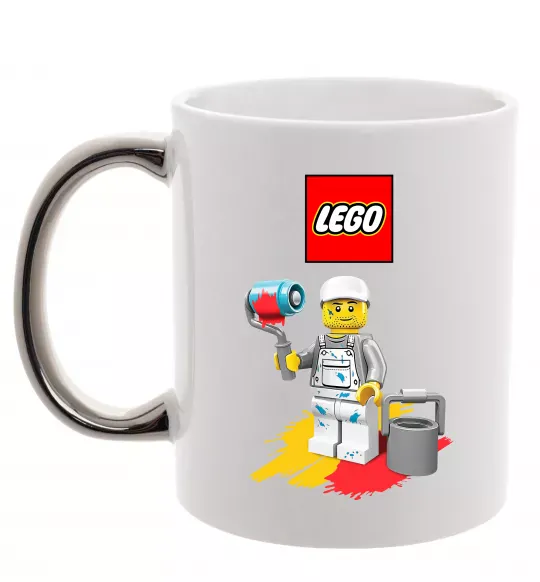 Чашка с цветной ручкой Lego painter Серебро фото