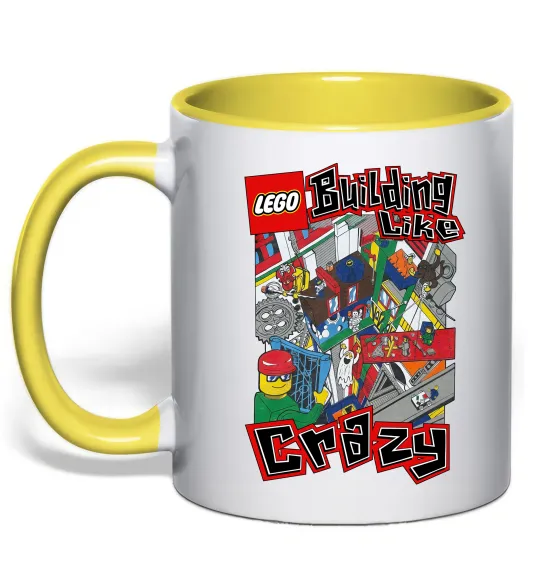 Чашка з кольоровою ручкою Building like crazy Лимонний фото