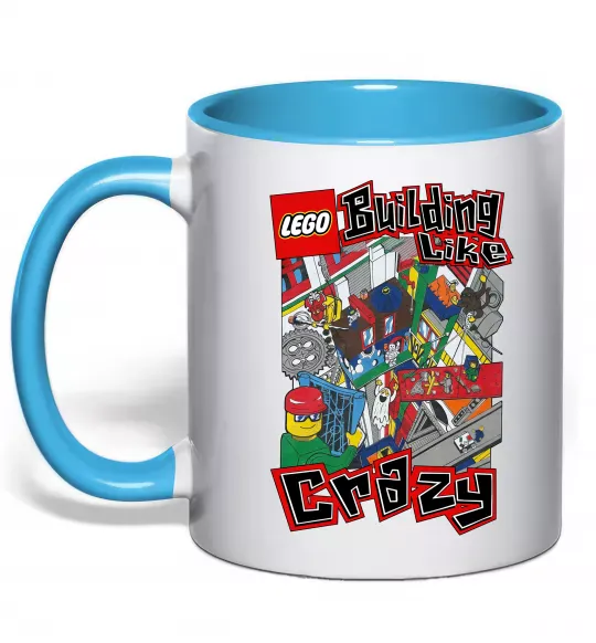 Чашка с цветной ручкой Building like crazy Голубой фото
