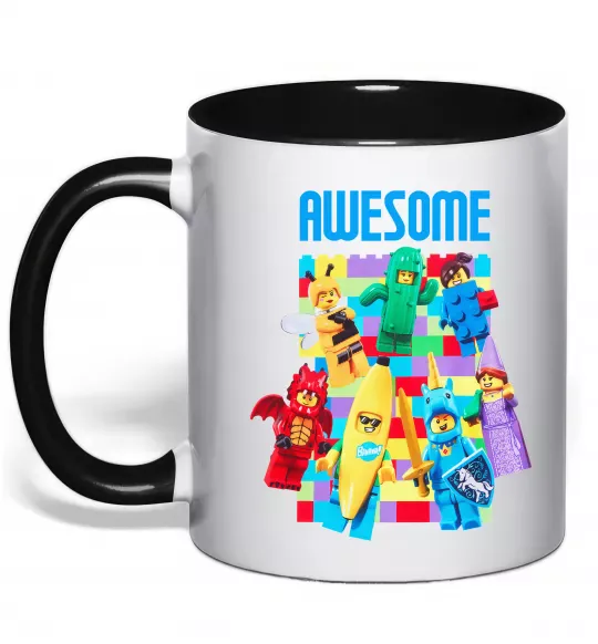 Чашка з кольоровою ручкою Lego Awesome Чорний фото