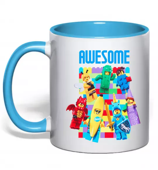 Чашка з кольоровою ручкою Lego Awesome Блакитний фото