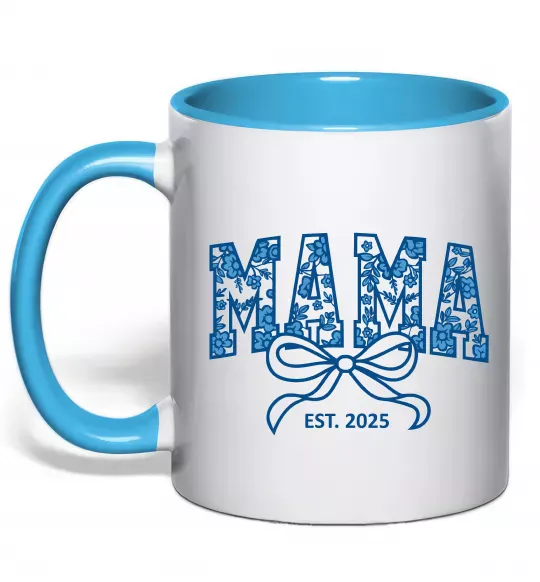 Чашка с цветной ручкой Mama est.date Голубой фото