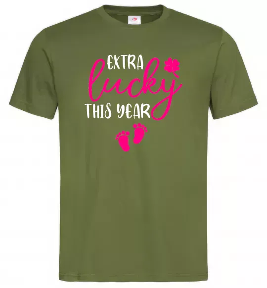 Мужская футболка Extra lucky this year Оливковый фото