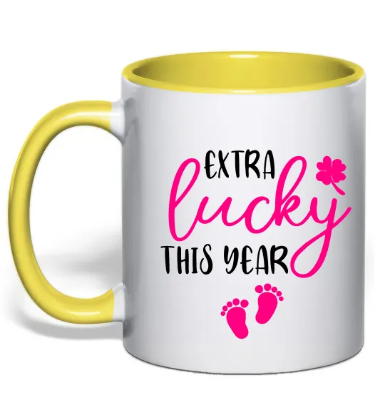 Чашка с цветной ручкой Extra lucky this year Лимонный фото