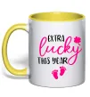 Чашка с цветной ручкой Extra lucky this year Лимонный фото