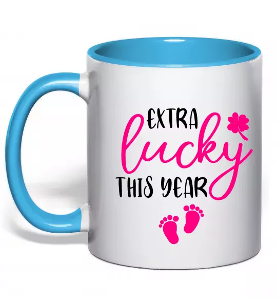 Чашка з кольоровою ручкою Extra lucky this year Блакитний фото