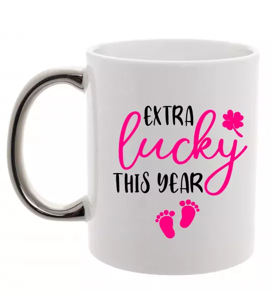 Чашка з кольоровою ручкою Extra lucky this year Срібло фото