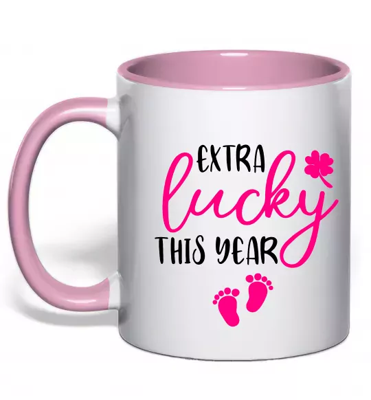 Чашка з кольоровою ручкою Extra lucky this year Ніжно рожевий фото