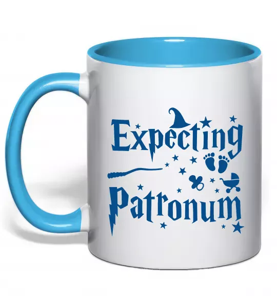 Чашка с цветной ручкой Expecting patronum Голубой фото