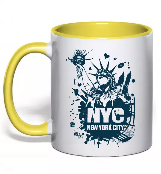 Чашка с цветной ручкой NYC art Солнечно желтый фото