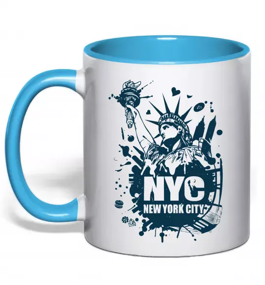 Чашка с цветной ручкой NYC art Голубой фото