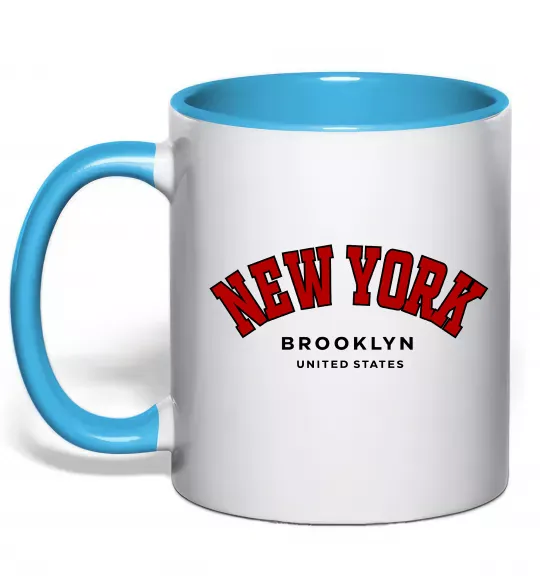 Чашка з кольоровою ручкою NY Brooklyn Блакитний фото