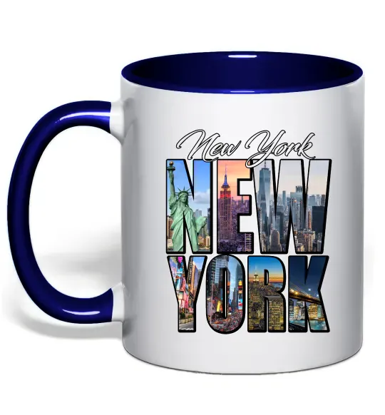 Чашка с цветной ручкой New York pictures Глубокий темно-синий фото