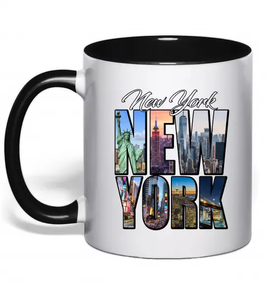 Чашка с цветной ручкой New York pictures Черный фото