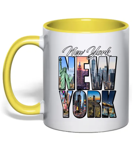 Чашка с цветной ручкой New York pictures Лимонный фото
