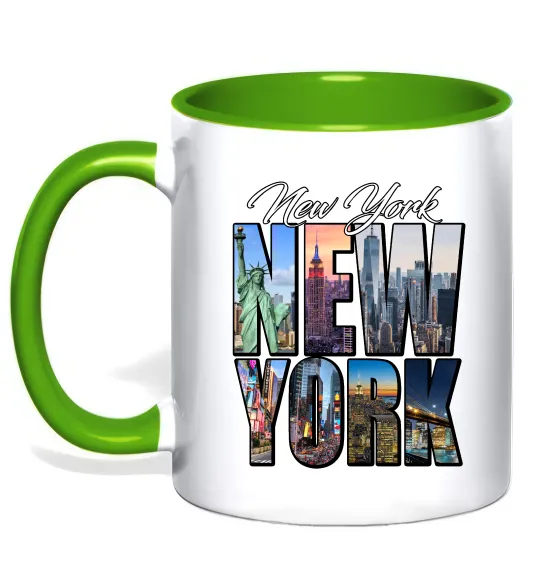 Чашка с цветной ручкой New York pictures Лаймовый фото