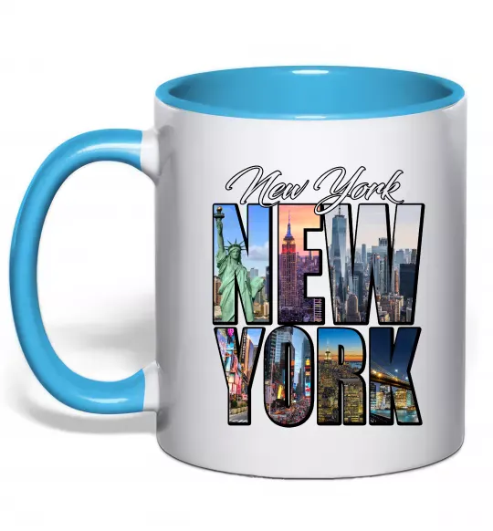 Чашка с цветной ручкой New York pictures Голубой фото