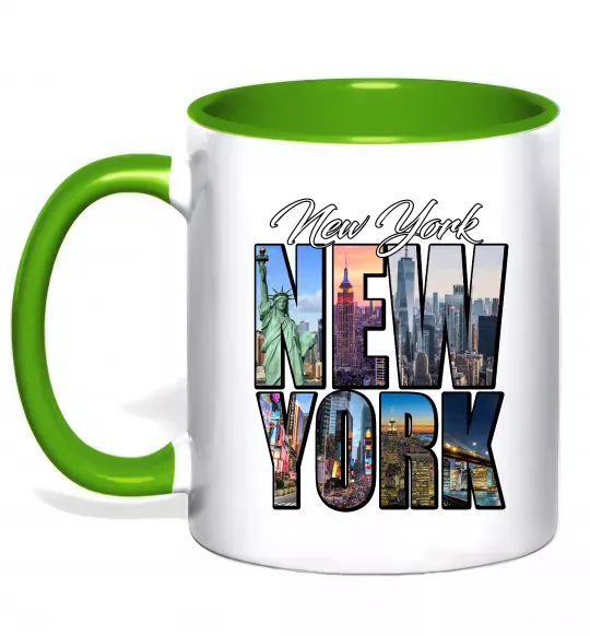 Чашка с цветной ручкой New York pictures Зеленый фото