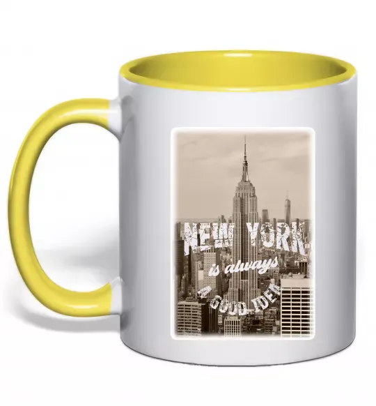 Чашка з кольоровою ручкою New York is always good idea Сонячно жовтий фото