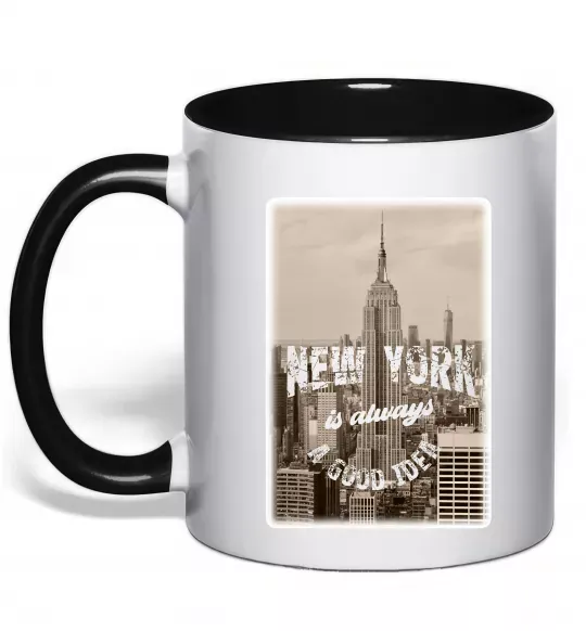 Чашка з кольоровою ручкою New York is always good idea Чорний фото