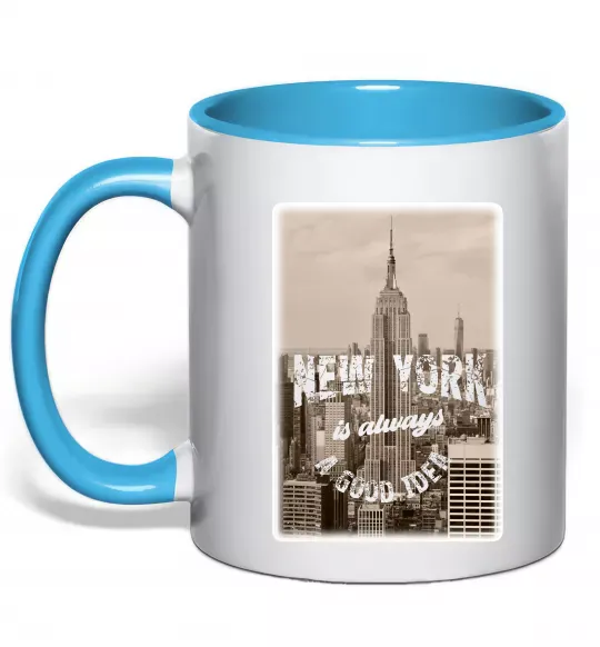 Чашка з кольоровою ручкою New York is always good idea Блакитний фото