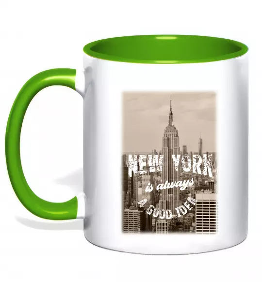 Чашка з кольоровою ручкою New York is always good idea Зелений фото